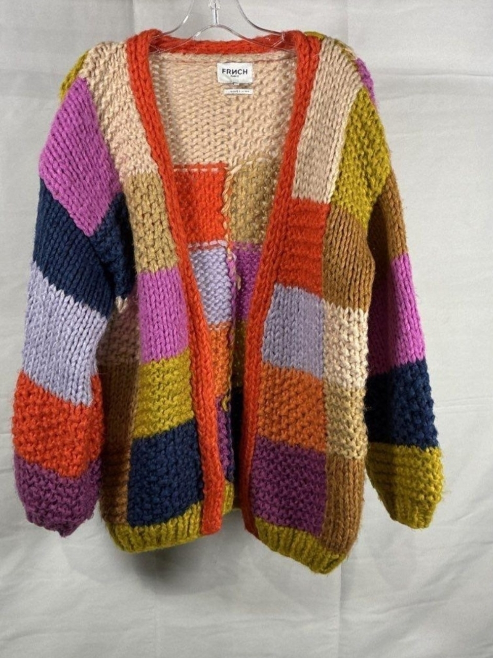 FRNCH Multicolor Patchwork Chunky Knit Cardigan - Women's Sweater